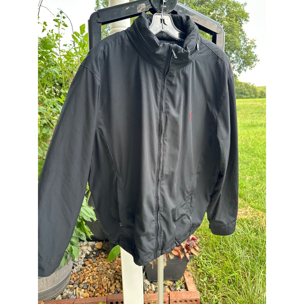 Polo Ralph Lauren Men's XXL Black Quilted Lined Windbreaker Jacket Stowaway Hood